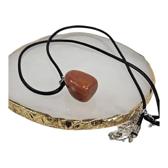 Red Jasper Natural Stone Cube Necklace with 18in Black Chain SN30 - Picture 2 of 4